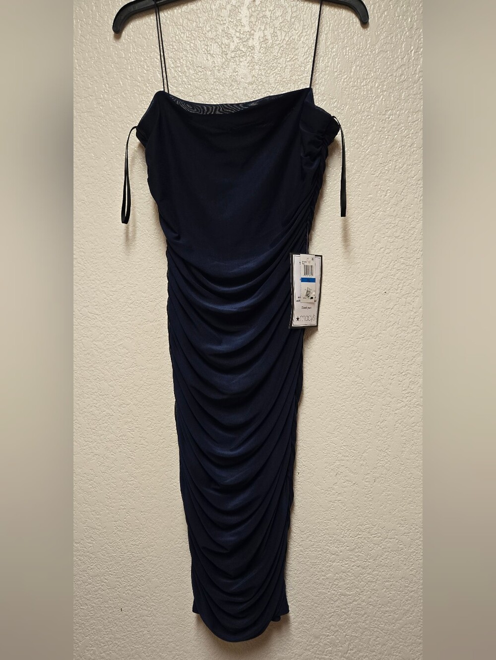 B. Darlin Black Mesh Ruched Bodycon Midi Dress